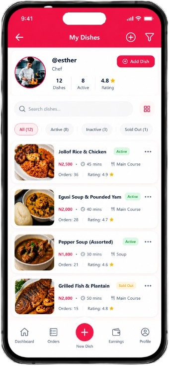 Chef dishes list screen