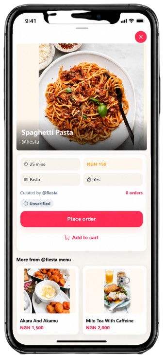 Food profile order screen